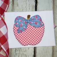 Apple with Big Bow Machine Applique Design 